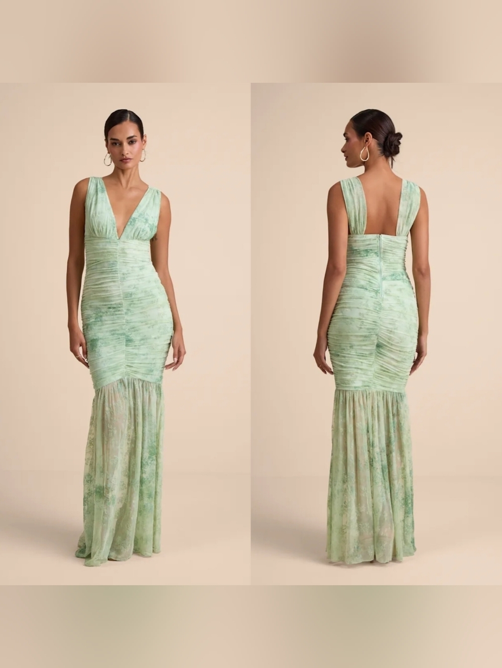 Lulus Jamie Mint Green Floral Mesh Sheer Hem Maxi Dress XS Wedding Party Prom